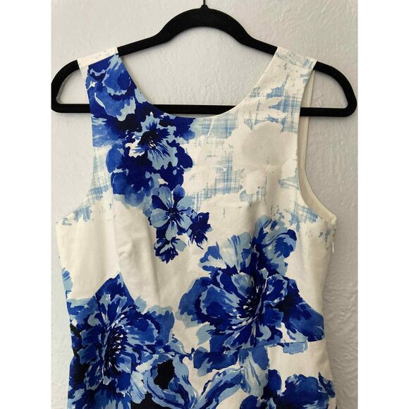 Maeve Anthropologie | Tailored Blue & White Floral Shift Dress | Size 10 - Picture 3 of 7